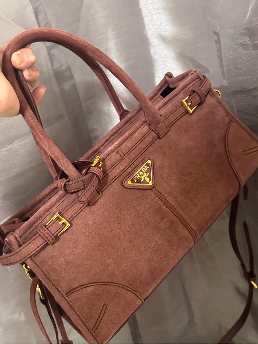 Prada Brown Suede Satchel Bag - Picture 11 of 16